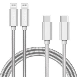 METZONIC MFi Certified Lightning Cable [2 Pack 6.6 Feet] Metal Braided Type C to Lightning Cable with Short-Circuit Resistant Insulation Coated Jacket, Fast Charging