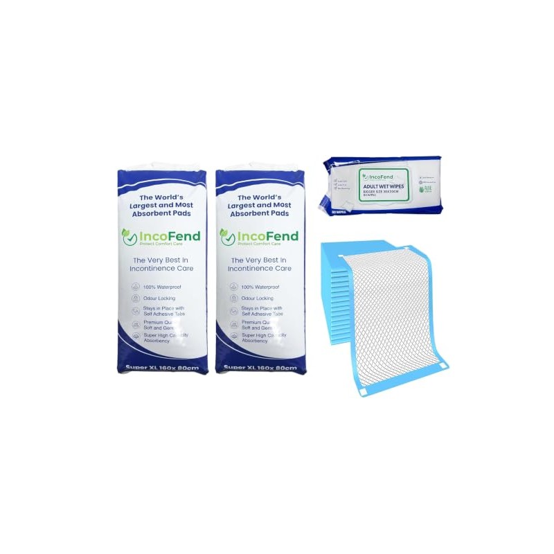 Bundle Extra Large Incontinence Sheets Wipes 20pc 160cm x 80cm