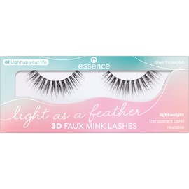 essence Light as a Feather 3D Faux Mink lashes, No. 01 Light Up Your Life, Black, Volumizing, Express Result, Instant Result, Natural, Vegan, Nanoparticles Free (1 g)