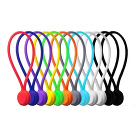 USEFEX Magnetic Cable Management Organizer | 12 Pack Reusable Cable Ties & Cord Holder with Magnetic Clips | Silicone Cable Ties & Cord Keeper for Smart Home Gadgets, Assorted Colors