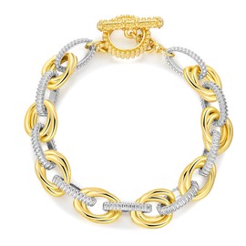 Mytys Link Bracelet for Women Gold and Silver 2 tone Circles Chain Wire Bangle Designer Inspired Bracelets (Gold & Silver 6)