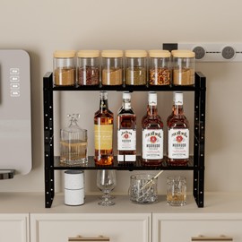 Ipotive Expandable Spice Rack, Stackable Cabinet Shelf Organizers, Countertop Storage, Metal Kitchen Counter Shelves.Heavy Duty.(2Packs/Black/Large)