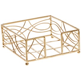 Boston International Wave Design - Servilletero para cóctel, 5.25 x 5.25 pulgadas, hoja dorada