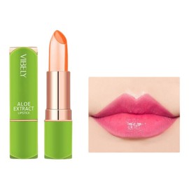 Aloe Vera Color Changing Lipstick, Long Lasting Moisturizing Jelly Lip Balm, Magic Temperature Color Change Lip Gloss with Aloe Extract, Hydrating Lip Plumper, Lip Care Makeup Essential - Pink