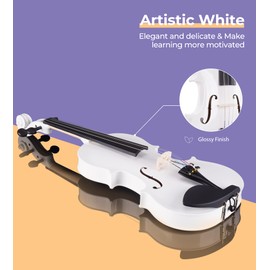 Vangoa 4/4 Violin Adult Full Size Acoustic Violin Fiddle Beginner Set with Violin Case, Rosin, Shoulder Rest, Tuner, Strings, Violin Bow, Fingerboard Sticker, Mute, White