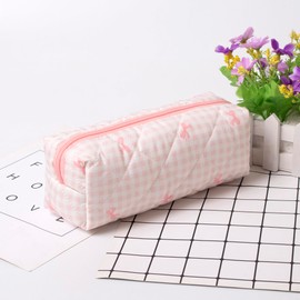 Pencil Case Office College School Storage Bag Pouch Holder Box Organizer Makeup Pouch Cosmetic Bag Aesthetic Cute Pen Case for Girls Boys Kids (Pink bow)