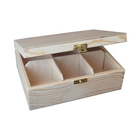 Plain Wooden Tea Bag Box with 6 compartments, Unpainted Case with Clasp, Pine Wooden Box, Unique Gift Trendy Art and Craft Project, Storage Solution with Removable Divider, Tea Bag Holder Case