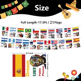 1step2drean Hispanic Heritage Month String Flags | 21 Artistic Portraits of Iconic Figures on National Flags | Motivational Decorations for School,Party