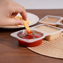 NiHome Disposable Double Compartment Condiment Containers with Secure Leak-Proof Lids & Transparent Spoons, Portable Seasoning Storage for Picnics, Lunch Boxes, Travel, Food Safe PP5 Plastic (10PCS)