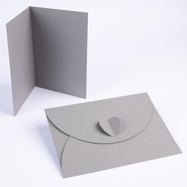 PresentFill® – Blank Folding Cards with Envelopes with Heart Closure – Set of 25 – Slate Grey – Folding Cards for Designing, Labelling or Printing – DIN A6 / C6
