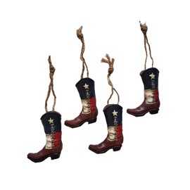 Resin Texas Boot Hanging Ornaments 4 P.C Set 2.4" Blue/White/Red
