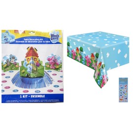 Unique Blue's Clues Party Supplies Bundle Pack includes 1 Table Centerpiece Decorating Kit, 1 Plastic Table Cover, 1 Dinosaur Sticker Sheet