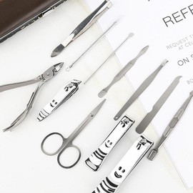 AIMALL 12PCS Stainless Steel Manicure Pedicure Nail Clippers Kit Set, Cuticle Grooming Case with Scissors, Tweezers, Nail Files, and More for Personal Care