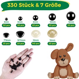 Hengxinc Pack of 330 Safety Eyes for Crochet Animals Black Amigurumi Eyes 5-12 mm Eyes for Crafts Plastic Button Eyes for Crochet Animals with Washers for Crochet Animals Doll Puppet Plush Toy