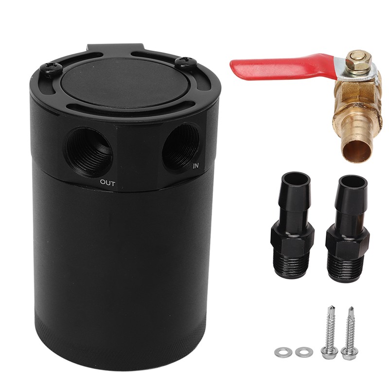 2 Port Oil Catch Can with Drain Valve 300ml Aluminum