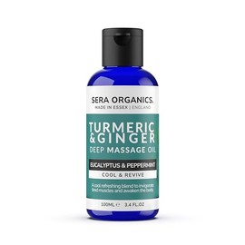 Turmeric Massage Oil – Cooling Body Oil with Eucalyptus & Peppermint │ Post-Workout Recovery & Muscle Fatigue Relief │ Deep Massage Oil for Legs & Back – 100ml by Sera Organics