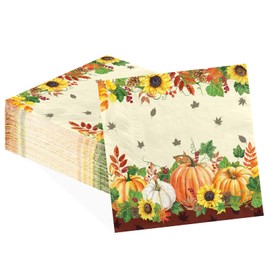 100Pcs Fall Napkins Pumpkin Sunflower Napkins Thanksgiving Paper Cocktail Napkin Disposable Vintage Guest Hand Towels for Bathroom Kitchen Home Fall Thanksgiving Autumn Harvest Holiday Party Decor
