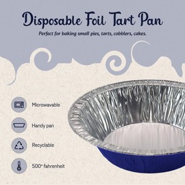 KitchenDance Disposable Colored Aluminum Pie Pan - 5 Inches Round Non-Stick Aluminum Foil Tart Pan for Pies, Tarts - Baking Pan Perfect for Baking, Preparing Food - 501NL, Blue, 100 Count