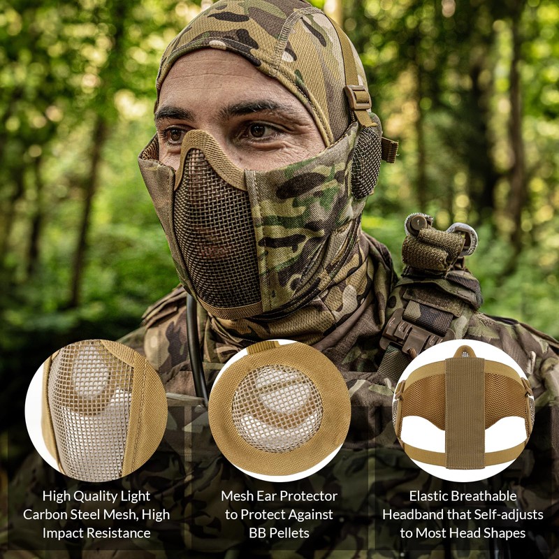 Airsoft Mask, Tactical Mask for Airsoft Paintball, Foldable Half Face