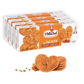 St Michel Caramel Palmiers Biscuits Made In France, pack of 4 (100g each) Non-GMO. Total of 48 Crunchy Caramel glazed Puff Pastry Butter Biscuits