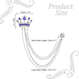PATIKIL Crown Hanging Chain Brooch Pin for Women Men Fashion Chris Tarla Perpin for Clothing Dress Bouquet Coat Hat Silver (Blue)