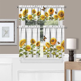 sdhinlwo Sunflower Curtains Sets for Windows - Summer Kitchen Sink Window Valance 3 Piece Set - Living Room Bedroom Decor - 54x36 Inches