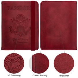 WALNEW Passport Holder for Travel, RFID Passport Cover Wallet for Women Men, PU Leather Passport Book Card Holder Case with Pen, Travelling Essentials for Flying