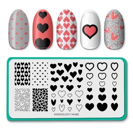 Maniology Shape Nouveau Happy Hearts Nail Stamping Plate, Cute Heart Valentine's Day Stamp Plates, Playful Love-Inspired Manicure Designs, Sweet Flirty DIY Patterns
