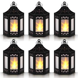 zkee Mini Star Lantern with Flickering LED,Battery Included,Decorative Hanging Lantern,Christmas Decorative Lantern,Indoor Candle Lantern,Battery Lantern Indoor Use, (Set of 6 Black)