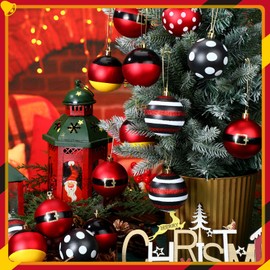 Rotatingpals 24 Pcs 2.36 Inch Christmas Ball Ornaments Mouse Christmas Tree Ornaments Mouse Balls Plastic Hanging Red Yellow Black White Winter Ornaments for Xmas Trees Holiday Parties Home Decor
