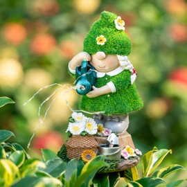 TERESA'S COLLECTIONS Garden Gnomes Garden Decoration for Outdoors, 20 cm Weatherproof Figure with Solar Light, Flower Picking Garden Figures Outdoor, Garden Gnome Garden Decoration Solar, Mother