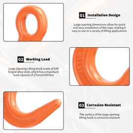 Leero 2Ton Large Opening Lifting Hook, 2 Pack Alloy Steel Large Opening Lifting Hook for Equipment Lifting, Harbour Transport, Construction Work - Orange WLL: 4,409 lbs