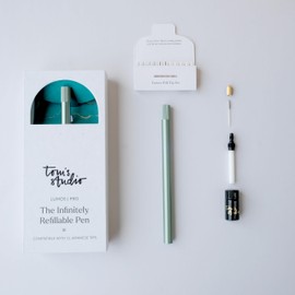 Tom's Studio Lumos Pro Duo Tip (Sage) | Refillable Fineliner, Writing & Brush Pen | Comes with 11 Tips, 3ml Deep Black Ink Sample & 2x Ink Reservoirs