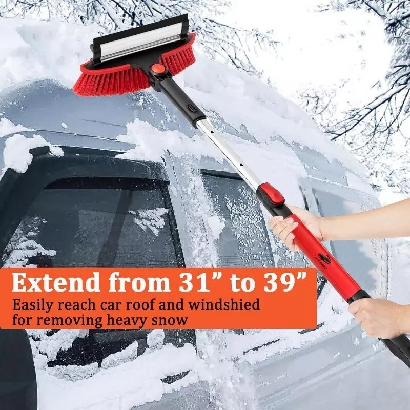 CarCarez 3-in-1 Extendable Snow Brush with Ice Scraper Squeegee Auto