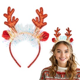 CHEERYMAGIC Christmas Reindeer Antlers Headband Sequins Christmas Headbands Cute Xmas Hair Hoops with Ears Christmas Head Hat Toppers Costume Headwear for Xmas Holiday Party Decoration A7CSLJFG