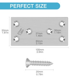HOUYITOU 6PCS 3.94'' x 1.97'' Mending Plates, Flat Metal Bracket with Holes, Stainless Steel Connector for Wood Desk Chair Cabinet Drawer Closet Frame Furniture with 36PCS Screws