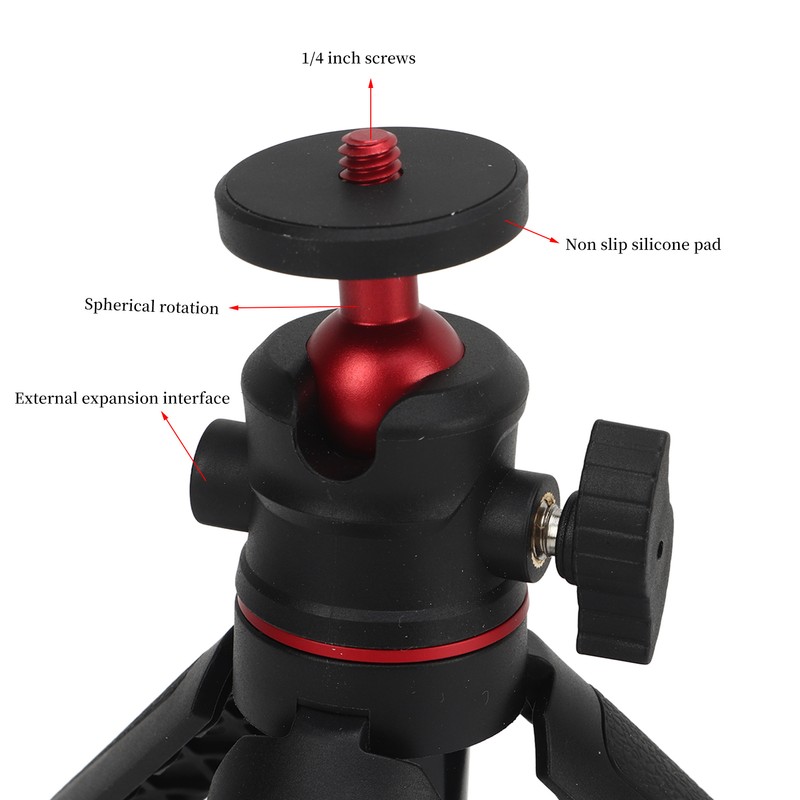 Desktop Camera Tripod with Non Slip Silicone Pad Multifunctional 1/4in
