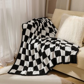 Checkered Throw Blanket Super Soft Luxurious Warm Blanket for Couch Reversible Blanket for Bed Sofa 50x60 Inches Checkered Pattern Blanket Black and White
