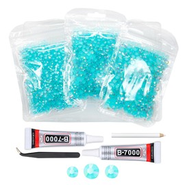 qiipii Aquamarine AB Resin Rhinestones w B7000 Jewelry Glue for Bedazzling 3mm 4mm 5mm Lake Blue Flatback Jelly Stones Bulk for Crafting SS10-SS20 Water Blue Diamonds for Nails Face Tumblers Crafts﻿