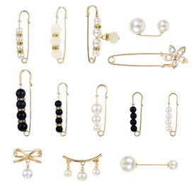 ZEYIYER 13 Pcs Brooch Pins for Clothing, Pearl Saftey Pin Decorative Shawl Clips Artificial Pearls Brooch for Women Girls Dress Skirt Sweater Clothing Jeans