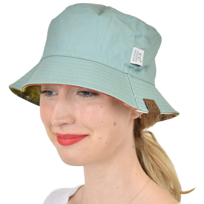 C.C Sombrero unisex 100% algodón plegable reversible teñido anudado, Mostaza/Salvia,