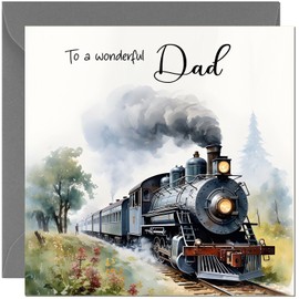 Train Dad Birthday Card - Locomotive Traditional Steam Train Birthday Cards for Dad Father