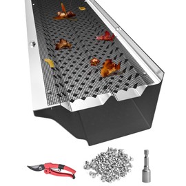 PPOLB Gutter Guards 5inch, Aluminum Gutter Covers with Stainless Steel Mesh, DIY 16 PCS 54FT Double Protection Leaf Filter Gutter Guards with Screws Included, Fits Any Roof or Gutter Type