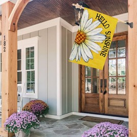 CROWNED BEAUTY Hello Sunshine Summer House Flag Floral 28X40 Inch Double Sided for Outside Daisy Welcome Burlap Large Seasonal Yard Decoration CF828-40