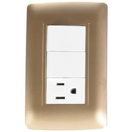 Sanelec 4526 Contacto y Doble Apagador con Placa, Toscana Golden