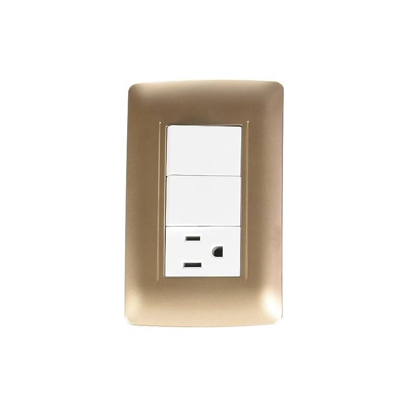 Sanelec 4526 Contacto y Doble Apagador con Placa, Toscana Golden