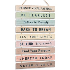 HLNIUC Motivational Wall Art,Positive Inspirational Quotes Hanging Wooden Sign, Set of 9 (1.5"x12") Inspirational Wall Art For Office,Classroom Decor(Morden Style)