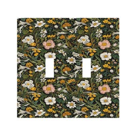 YIJIKJY Light Switch Cover Plate Morris Style Botanical Flowers Vintage Floral 2 Gang Double Toggle Decorative Switch Plates Wall Plates Electrical Faceplate for Bathroom Bedroom Decor