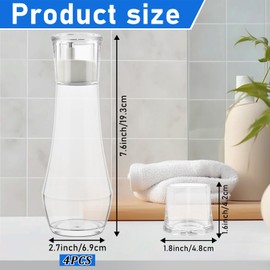 YEXEXINM 4 Pack Glass Mouthwash Dispenser for Bathroom, 8.8OZ Mouth Wash Container Bottle with Lid Cup, Small Clear Refillable Mouthwash Dispenser Decanter for Countertop