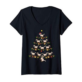 Womens Munchkin Cat Xmas Tree Gift Santa Hat Munchkin Cat Christmas V-Neck T-Shirt